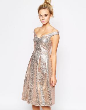 Lashes of London Bardot Full Prom Midi Dress платье с открытыми плечами