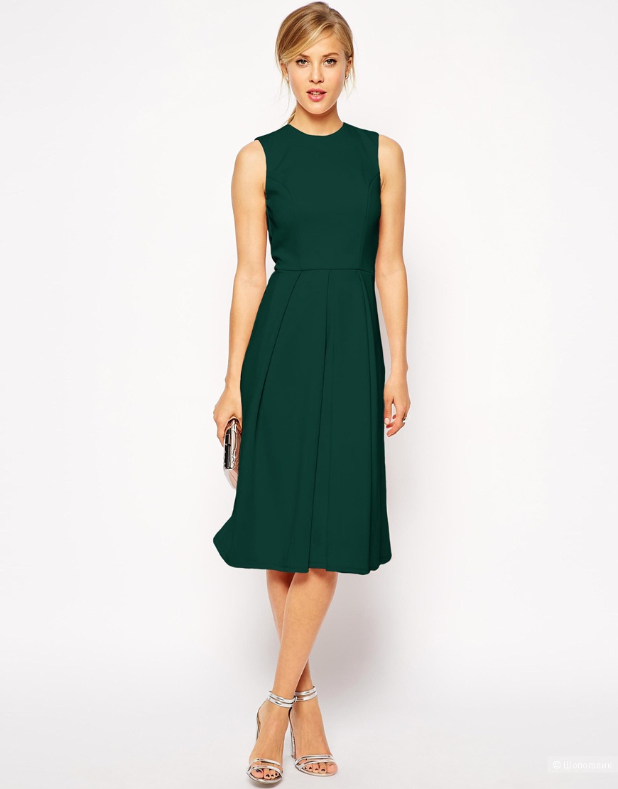 Приталенное розовое платье миди со складками и вырезом на спине ASOS