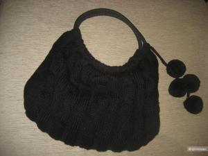 Сумка вязaная с элементами кожи - новая