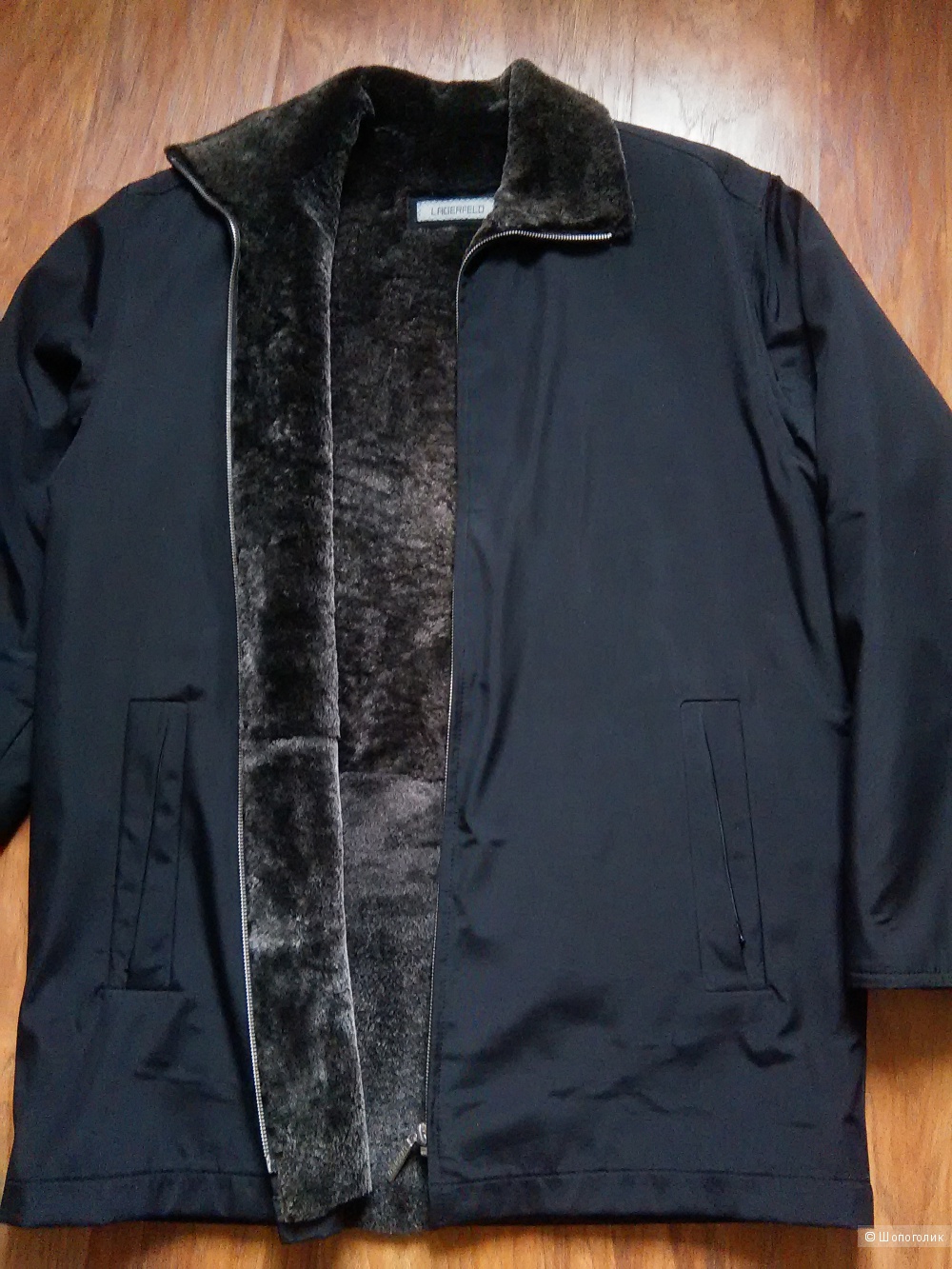 Куртка на натуральном меху LAGERFELD (Франция), р. 52-54, черная