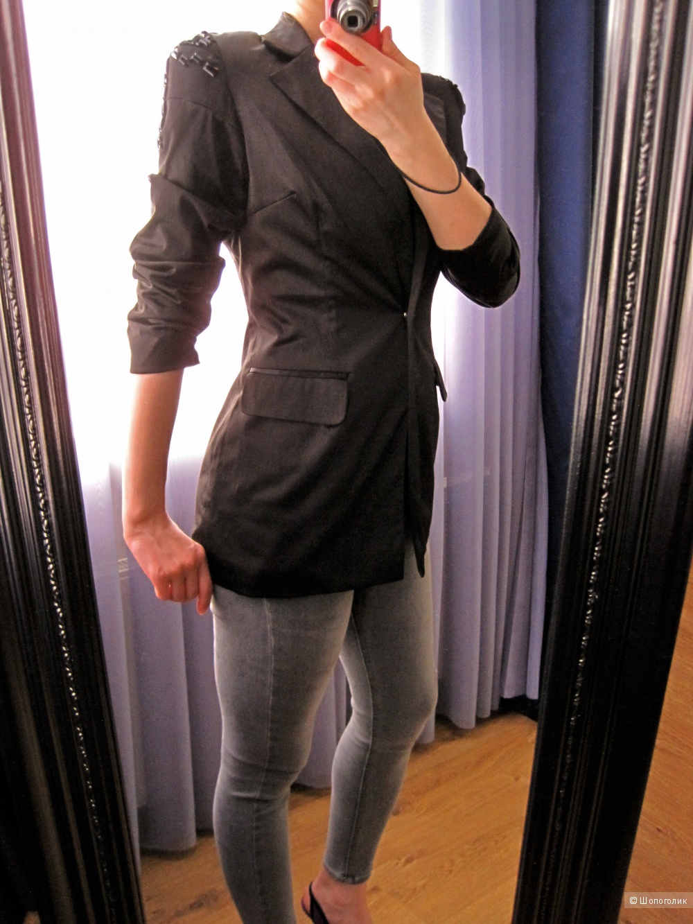 Черный атласный удлиненный пиджак с подплечниками Arrogant Cat London