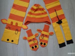 Новый яркий вязаный комплект "Жираф" от Kompot (шарф, варежки и шапка)