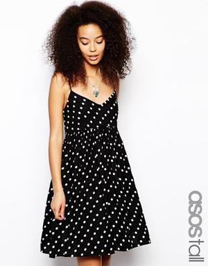 Сарафан в горошек, ASOS, черный, XS-S