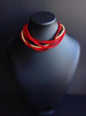 Многослойное колье, авторская бижутерия, ручная работа, японский бисер, на шею до 38см (арт.17/005)