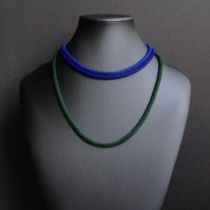 Двухуровневое колье из трех нитей, авторская бижутерия, ручная работа, японский бисер, на шею до 38см (арт.17/012)