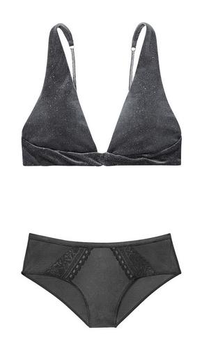 Victoria's Secret комплект Sparkle Velvet Plunge Bralette + Hiphugger Panty, верх S, низ М