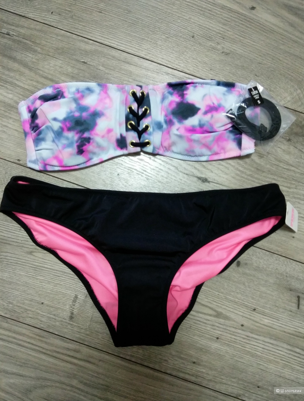 Купальник Lace-up Bandeau S + Ruched Mini Bikini Bottom M, Victoria's Secret