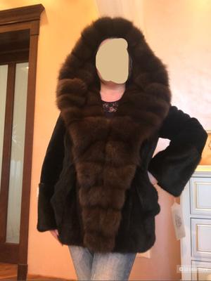 Норковая шуба с соболем LIANGDIANBULUO, размер 52-56