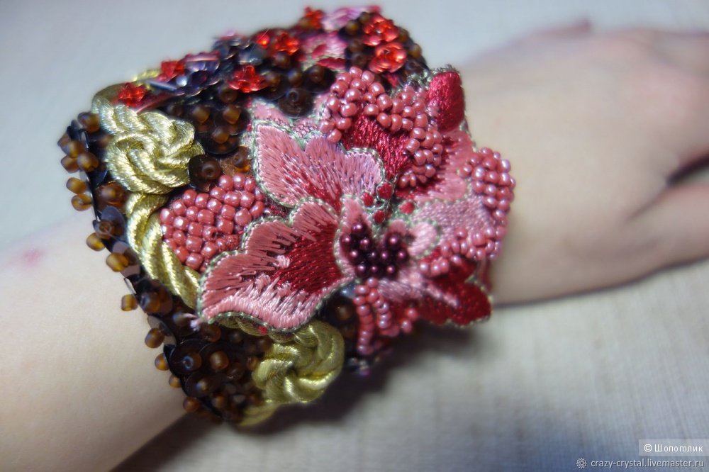 Браслет в стиле Бохо - " Розовые Ирисы", one size.