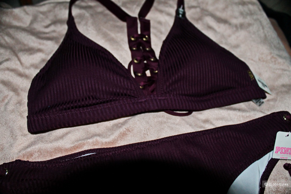 Victoria's Secret PINK купальник Ribbed Lace-up Racerback Triangle+Cheekster, S