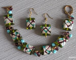 Комплект бижутерии браслет и серьги стекло