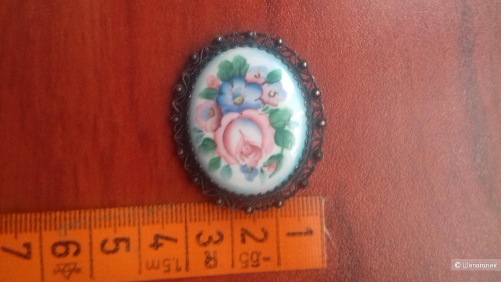 Брошь финифть, No name, крупная