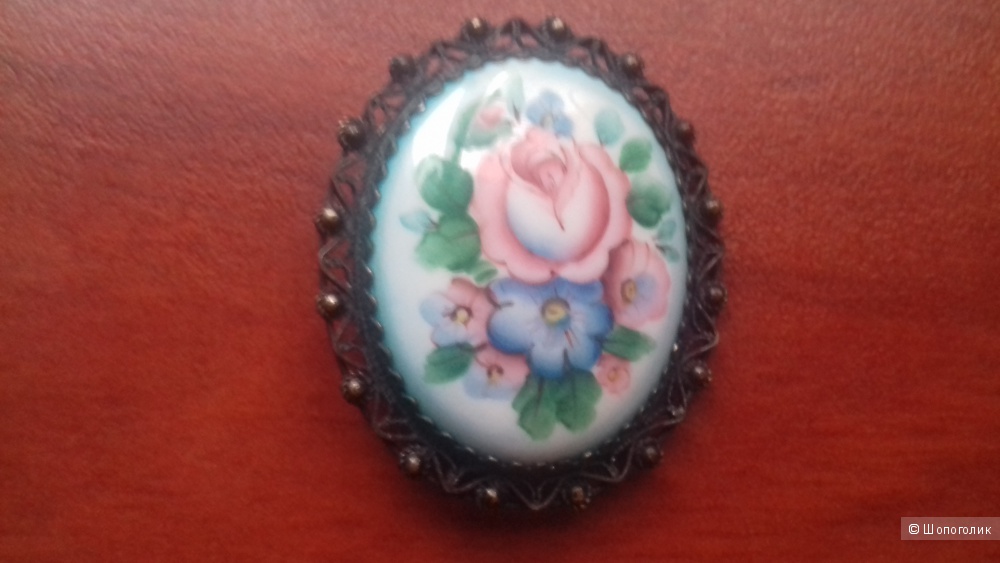 Брошь финифть, No name, крупная