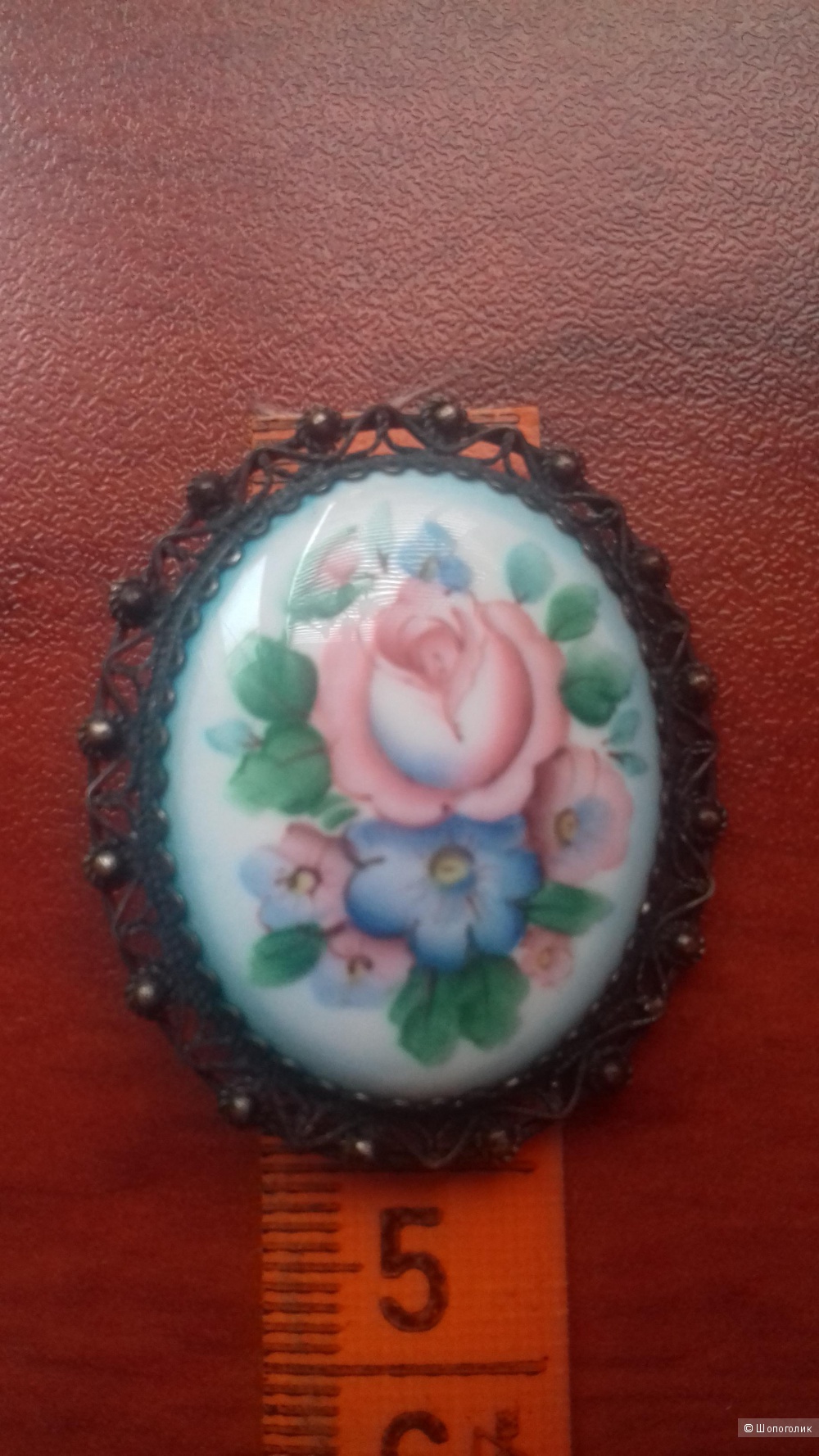 Брошь финифть, No name, крупная