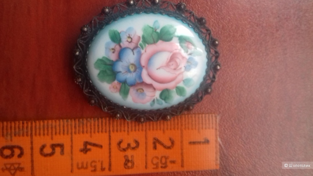 Брошь финифть, No name, крупная