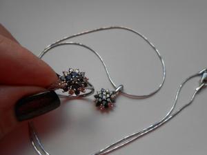 Ювелирный комплект: кольцо р.17,5  ,цепочка и подвеска .