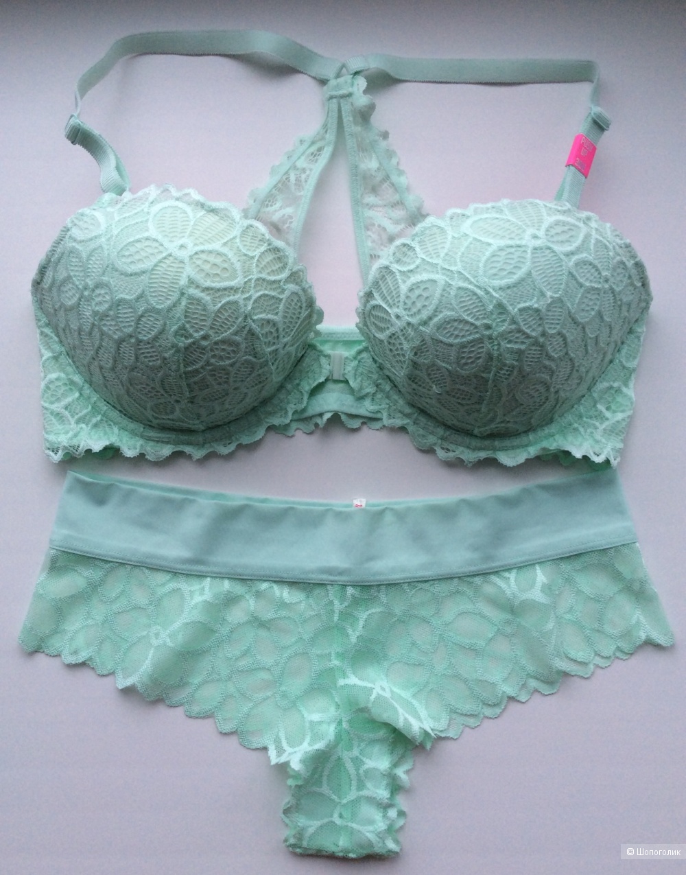 Комплект Victoria's Secret, бюстгальтер 36D и трусики M, мятный цвет