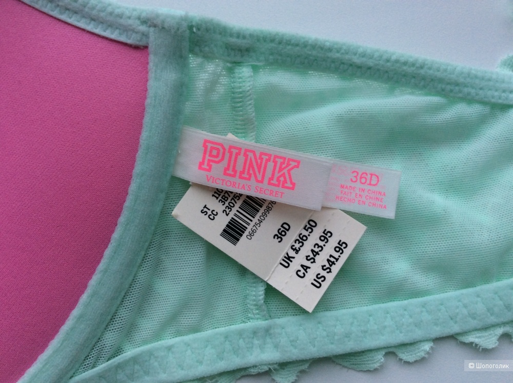 Комплект Victoria's Secret, бюстгальтер 36D и трусики M, мятный цвет