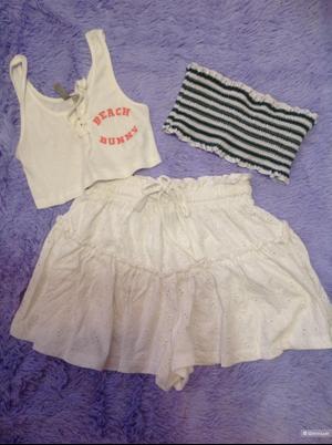 Сет: топ ASOS+топ DICIOTTO+шорты-юбка ASOS, разм. XS/S