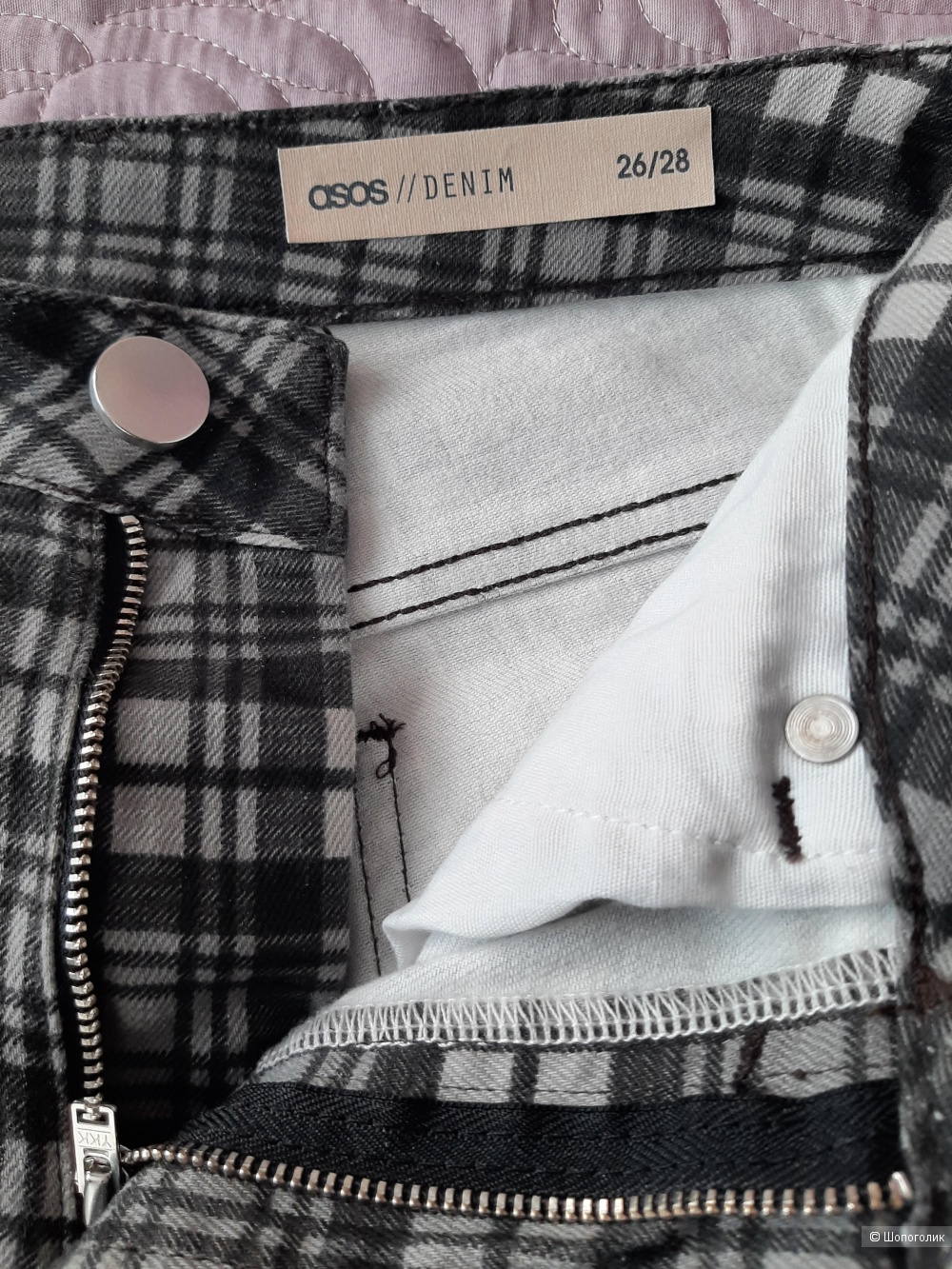 Монохромные узкие джинсы в клетку ASOS DESIGN Petite Farleigh, 26" x 28"