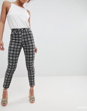 Монохромные узкие джинсы в клетку ASOS DESIGN Petite Farleigh, 26" x 28"