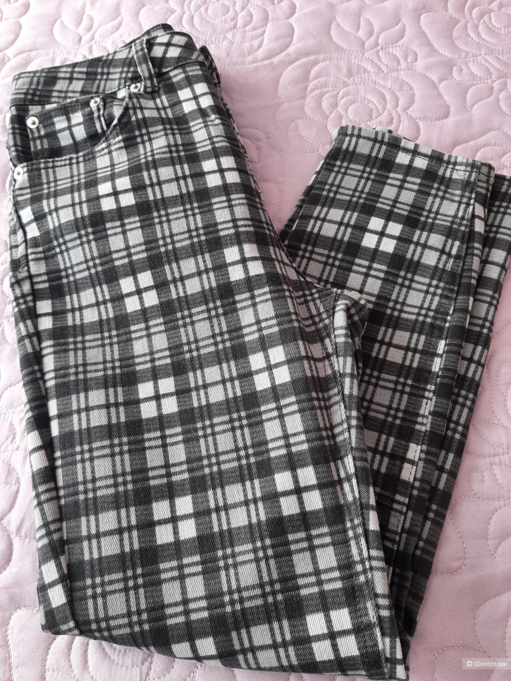 Монохромные узкие джинсы в клетку ASOS DESIGN Petite Farleigh, 26" x 28"