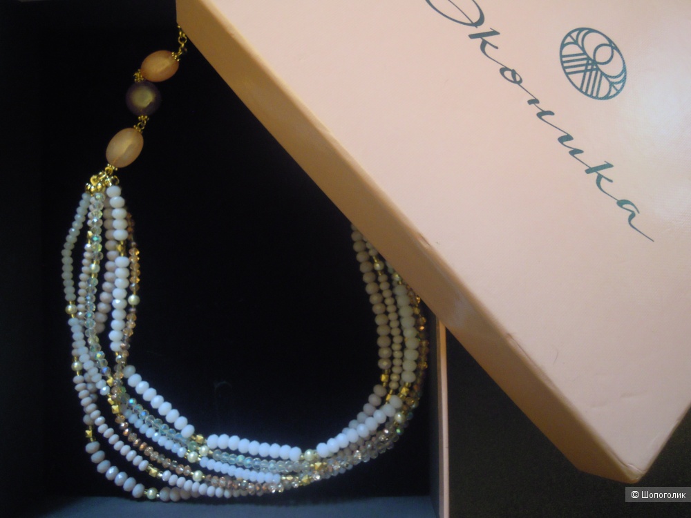 Колье, Эконика, 25 см, акрил, стекло, латунь, кварцит