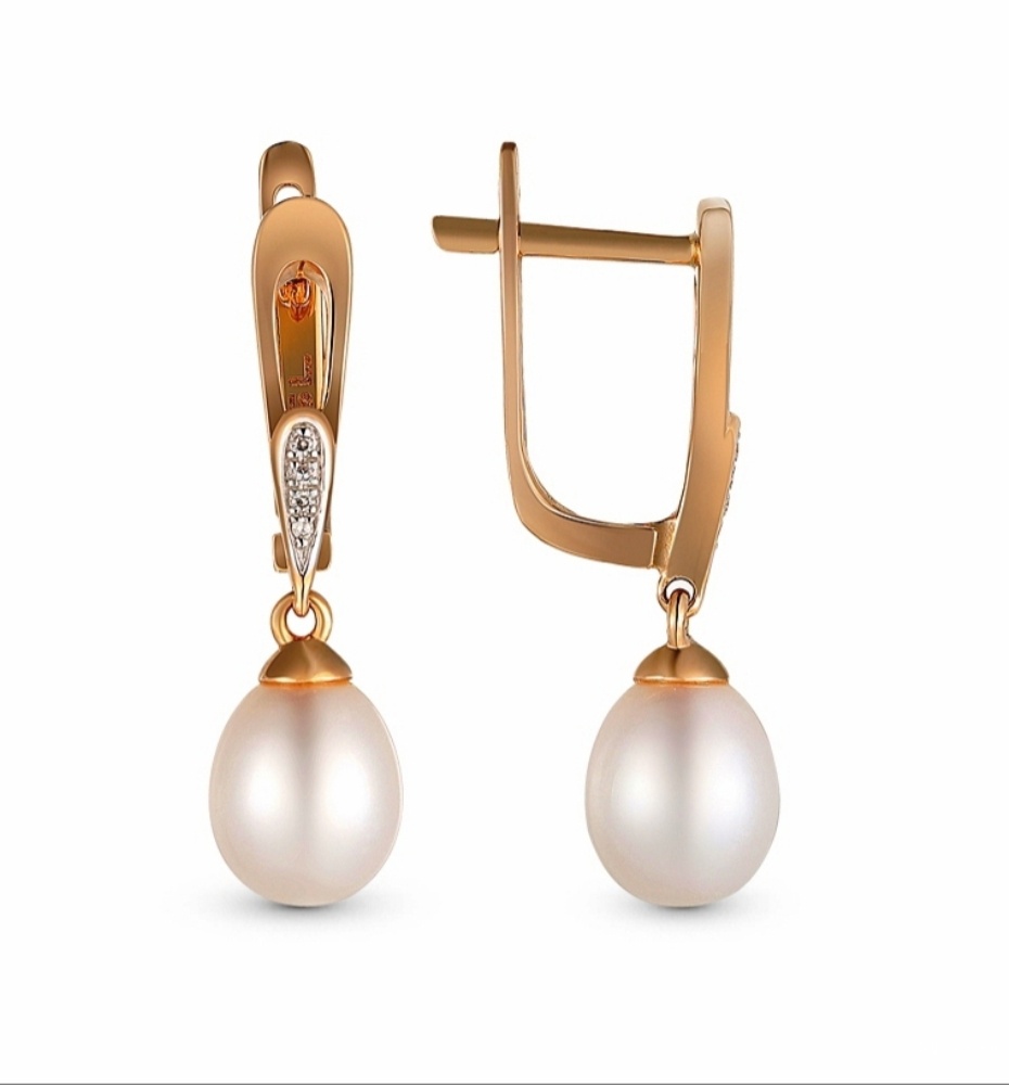 Золотые серьги с жемчугом и бриллиантами Sunlight