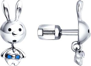 Серебряные сережки пусеты-гвоздики для девочек ''Зайки'' SOKOLOV