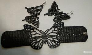 Браслет и серьги, кожа