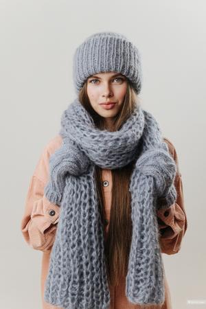 Зимний комплект вязаный (шапка, шарф, перчатки) LOLA.ME