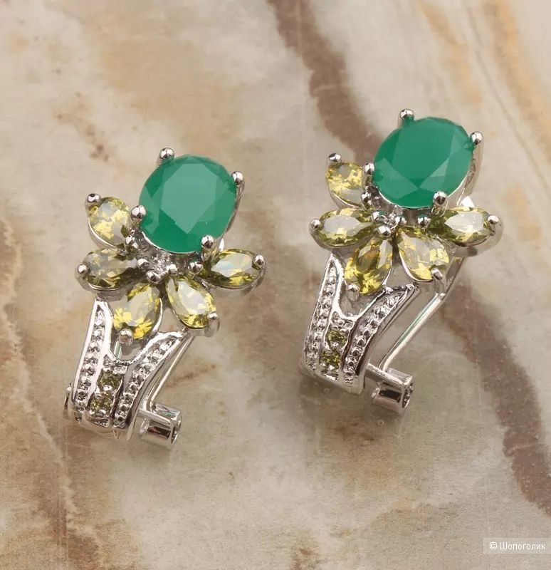 Серьги с хризопразом и цитрином