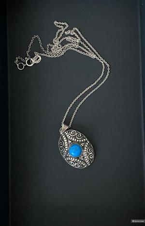 Серебряный кулон-подвес с голубым камнем