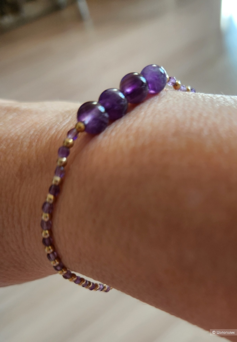Браслет серебро, натуральный аметист. Размер 18