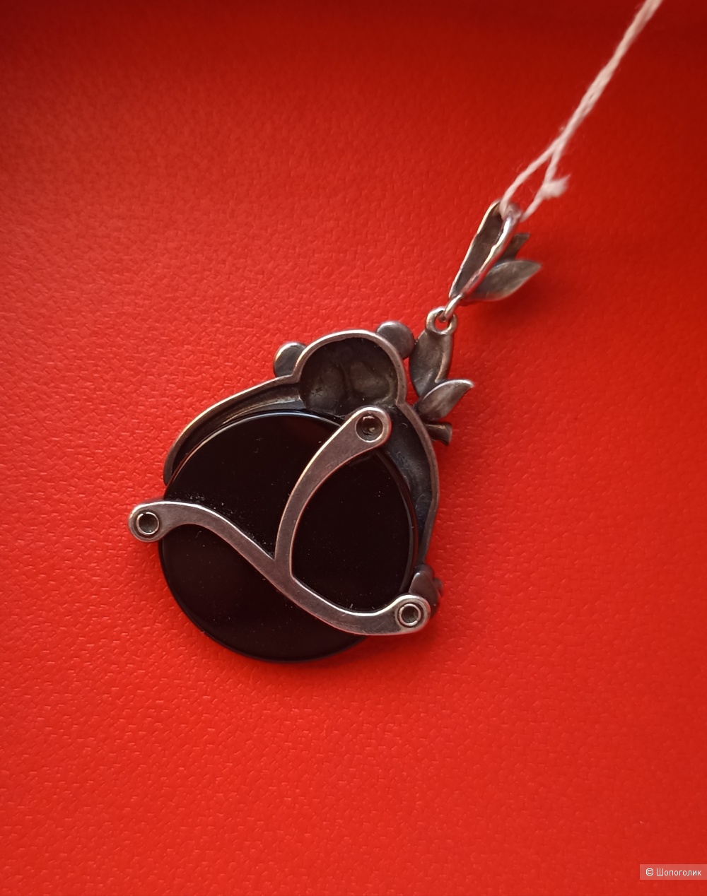 Подвеска Панда с агатом и изумрудами, серебро с позолотой