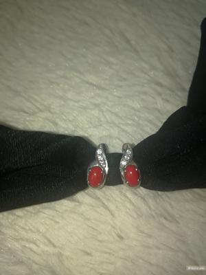 Серьги, серебро 925 проба, коралл/цирконы