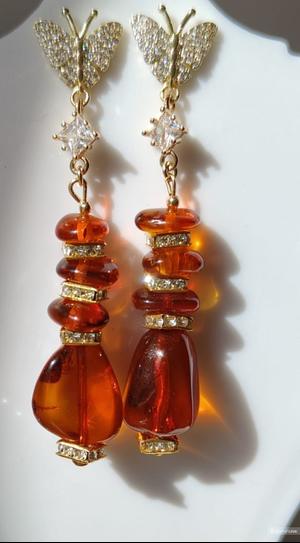Янтарные серьги 6на 2