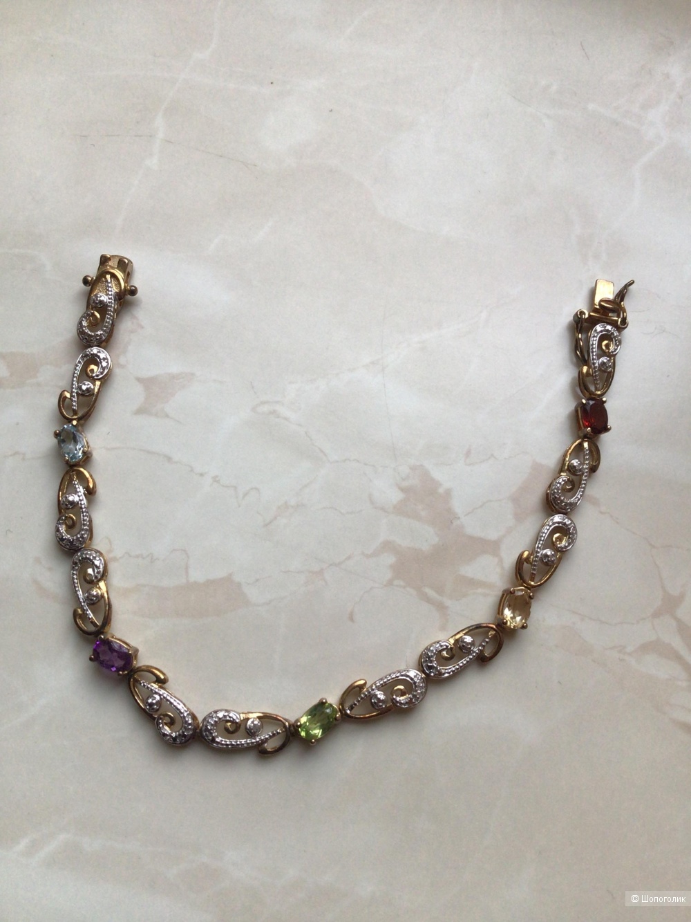 Серебряный браслет с топазом, гранатом