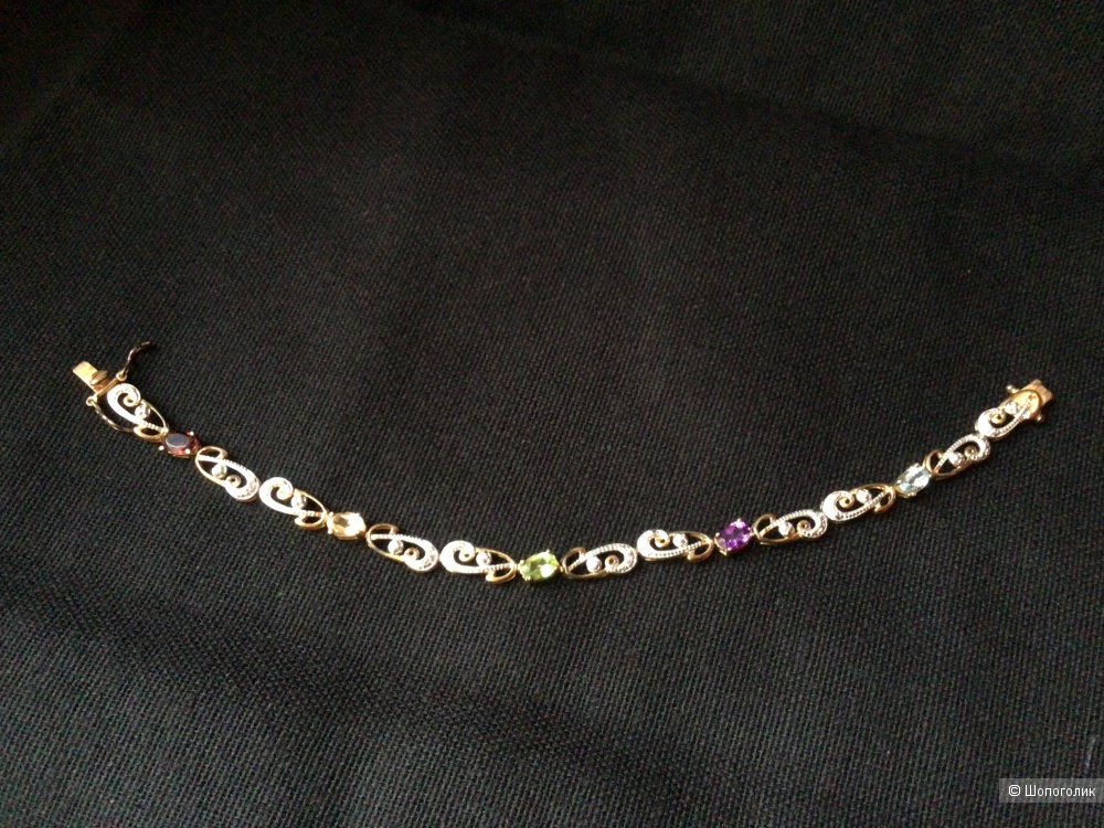 Серебряный браслет с топазом, гранатом