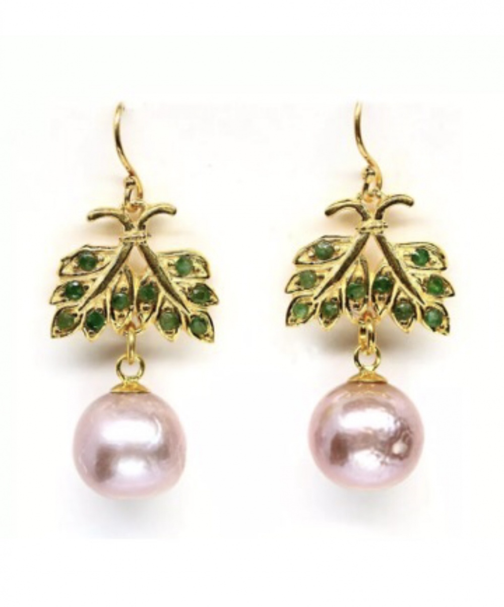 Серебряные серьги с изумрудами и жемчугом