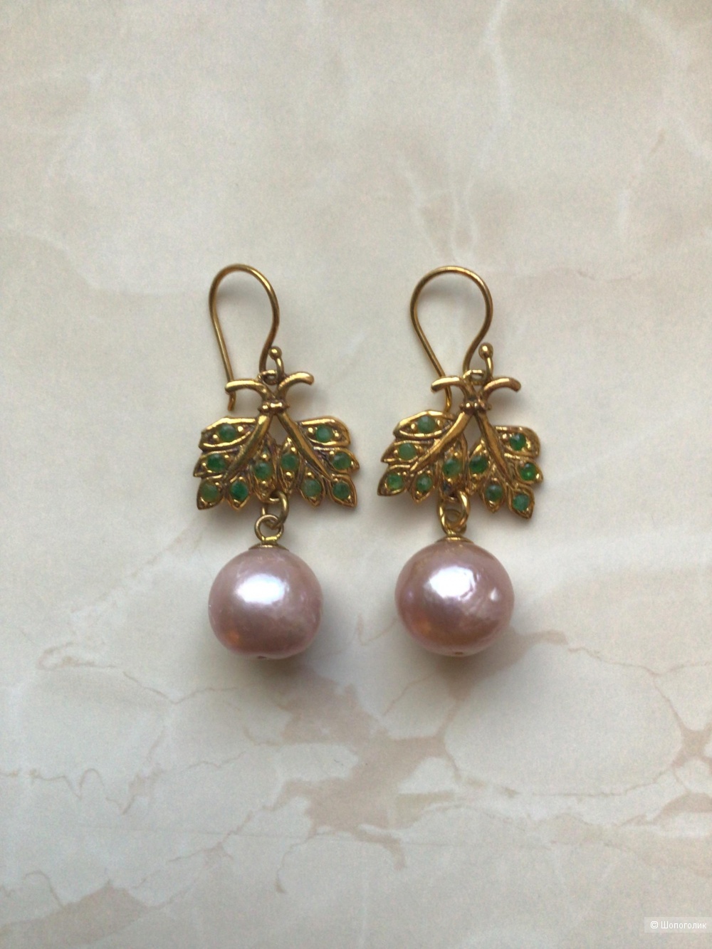 Серебряные серьги с изумрудами и жемчугом
