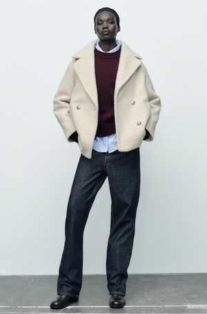 Двубортное пальто букле Zara XL