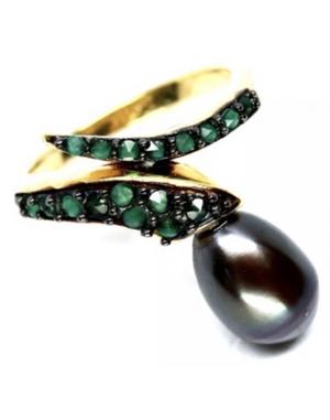 Серебряное кольцо с натуральными изумрудами и жемчугом, 17