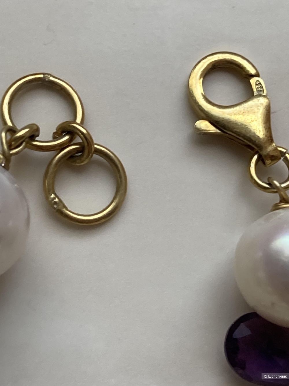 Браслет серебряный с натуральным жемчугом и аметистами