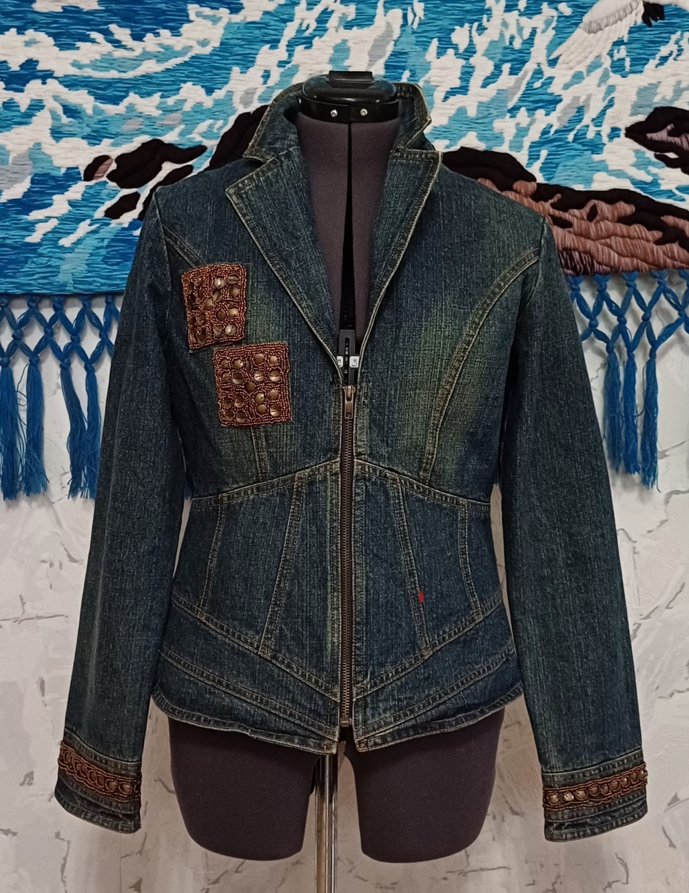 Корсетная джинсовая куртка- пиджак, ноунэйм, М