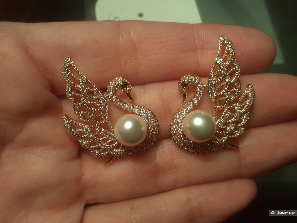 Серьги лебеди с жемчугом