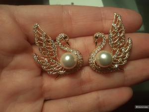 Серьги лебеди с жемчугом