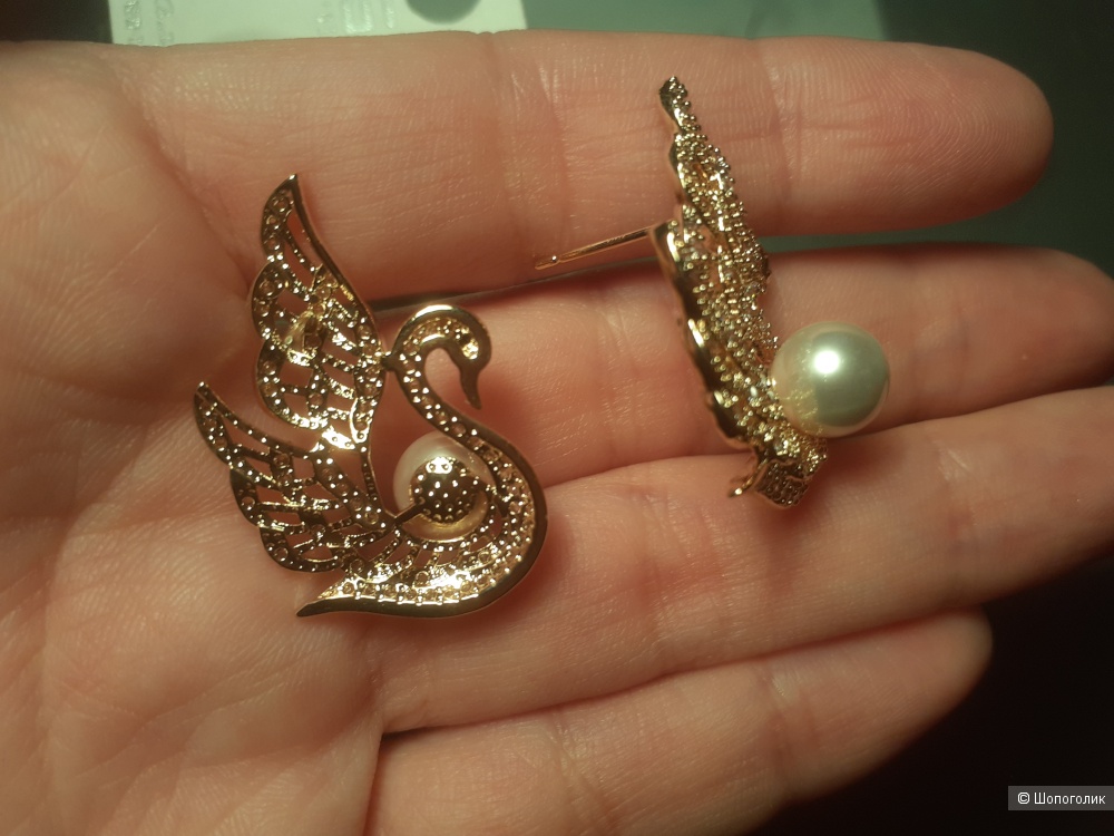 Серьги лебеди с жемчугом