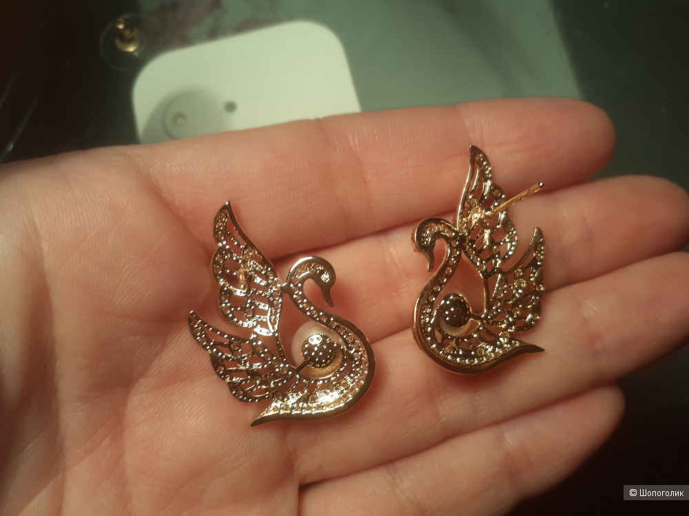 Серьги лебеди с жемчугом