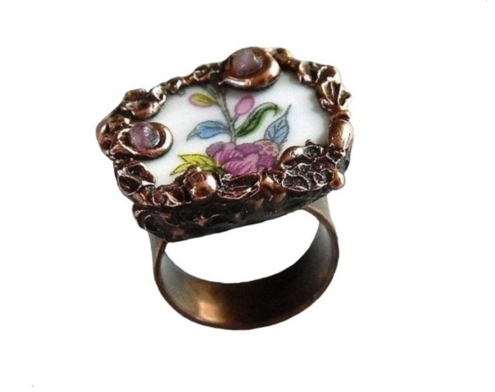 Кольцо медное "Цветочная элегия". Размер свободный